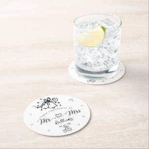 Personalized first christmas as mr and mrs round paper coaster