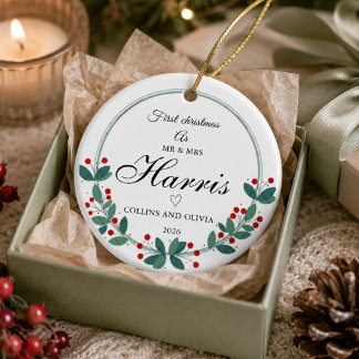 Personalized first christmas as Mr & Mrs ceramic Ornament