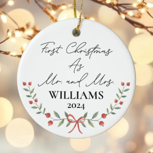 Personalized First Christmas As Mr & Mrs Festive Ceramic Ornament