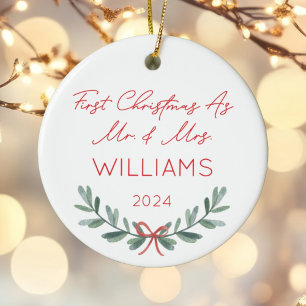 Personalized First Christmas As Mr & Mrs Festive Ceramic Ornament