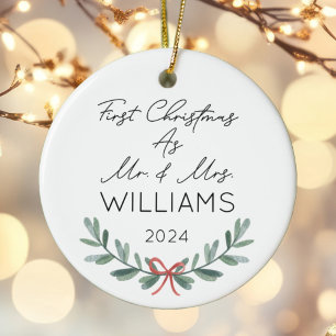 Personalized First Christmas As Mr & Mrs Festive Ceramic Ornament