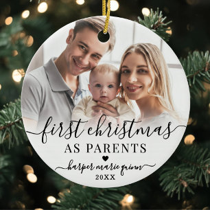 Personalized First Christmas As Parents Photo Ceramic Ornament