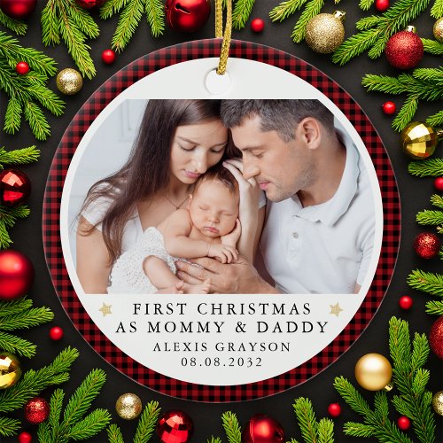 Personalized First Christmas as Parents Photo Ceramic Ornament