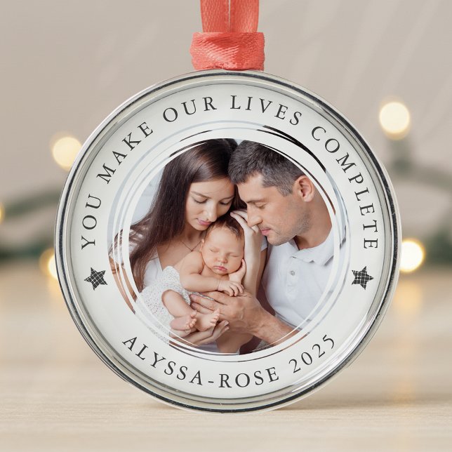 Personalized First Christmas as Parents Photo Metal Ornament (Creator Uploaded)