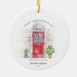 Personalized First Christmas At New Home Holidays Ceramic Ornament