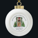 Personalized First Christmas At Our New Home Ceramic Ball Christmas Ornament<br><div class="desc">The Personalized First Christmas At Our New Home Ceramic Ornament is a beautiful keepsake to celebrate a milestone holiday season! Crafted from high-quality ceramic, this ornament features a charming design with festive elements and space to personalize with names, the year, or a heartfelt message. Perfect for commemorating your first Christmas...</div>
