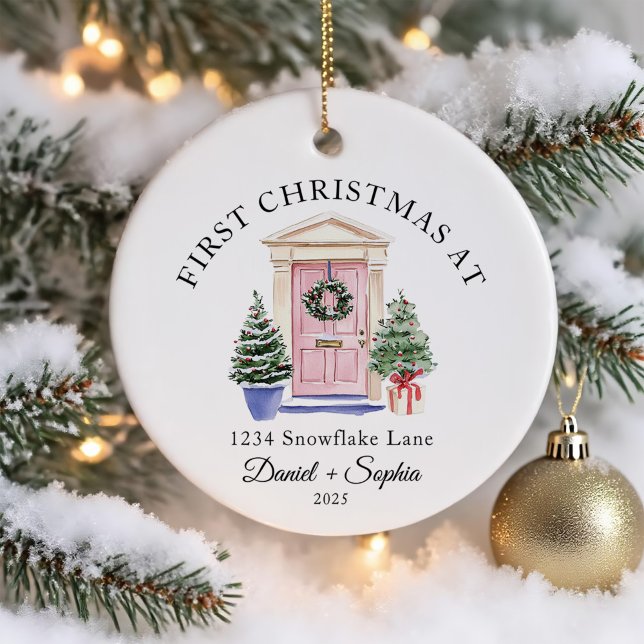 Personalized First Christmas At Our New Home Ceramic Ornament (Creator Uploaded)