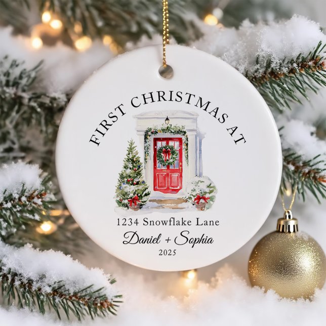 Personalized First Christmas At Our New Home Ceramic Ornament (Creator Uploaded)