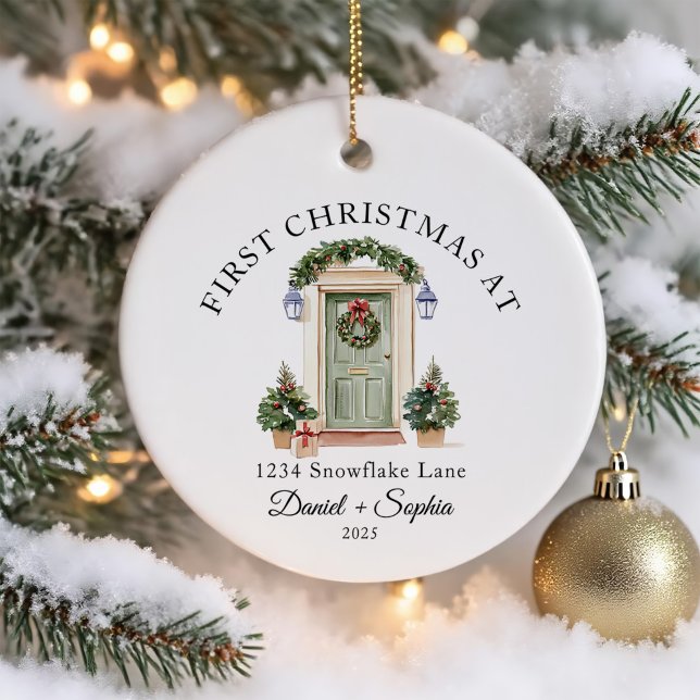 Personalized First Christmas At Our New Home Ceramic Ornament (Creator Uploaded)