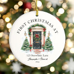 Personalized First Christmas At Our New Home Ceramic Ornament<br><div class="desc">The Personalized First Christmas At Our New Home Ceramic Ornament is a beautiful keepsake to celebrate a milestone holiday season! Crafted from high-quality ceramic, this ornament features a charming design with festive elements and space to personalize with names, the year, or a heartfelt message. Perfect for commemorating your first Christmas...</div>
