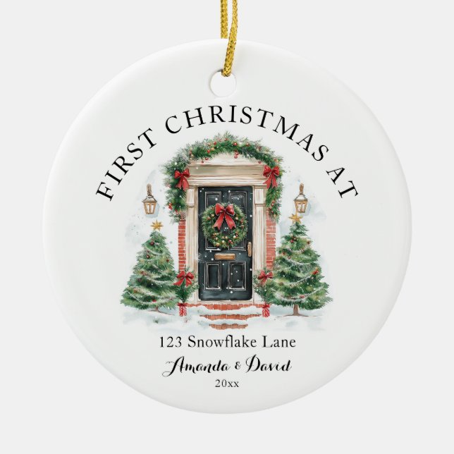 Personalized First Christmas At Our New Home Ceramic Ornament (Front)