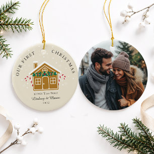 Personalized First Christmas At Our New Home Photo Ceramic Ornament