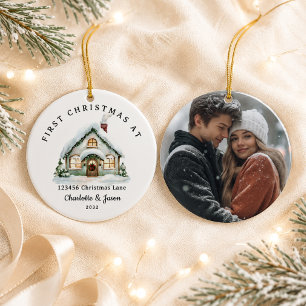 Personalized First Christmas At Our New Home Photo Ceramic Ornament