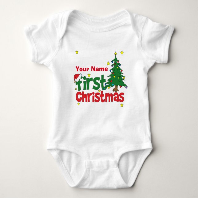 Personalized First Christmas Baby Bodysuit (Front)