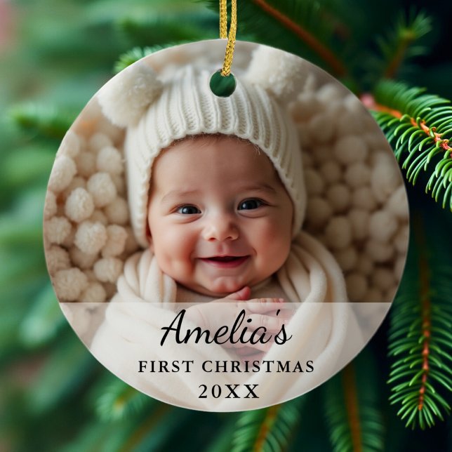 Personalized First Christmas Baby Photo Ceramic Ornament (Creator Uploaded)