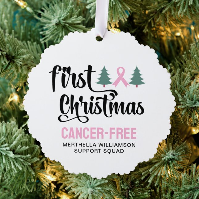 Personalized FIRST CHRISTMAS Breast Cancer Free  Ornament Card (Insitu (Tree))