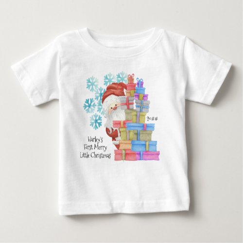 Personalized First Christmas Cute Father Christmas Baby T_Shirt