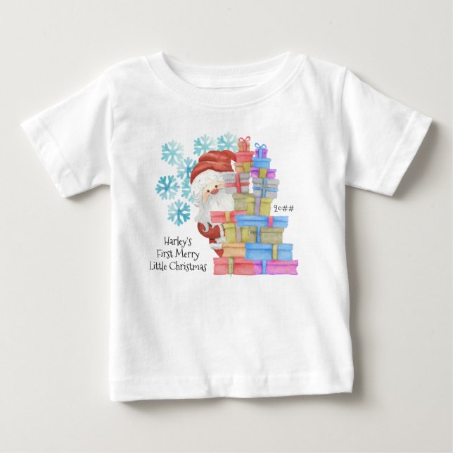 Personalized First Christmas Cute Father Christmas Baby T-Shirt (Front)