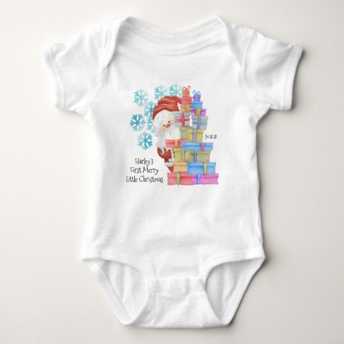 Personalized First Christmas Cute Santa and Gifts Baby Bodysuit