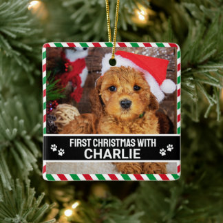 Personalized First Christmas Dog Photo Ceramic Ornament