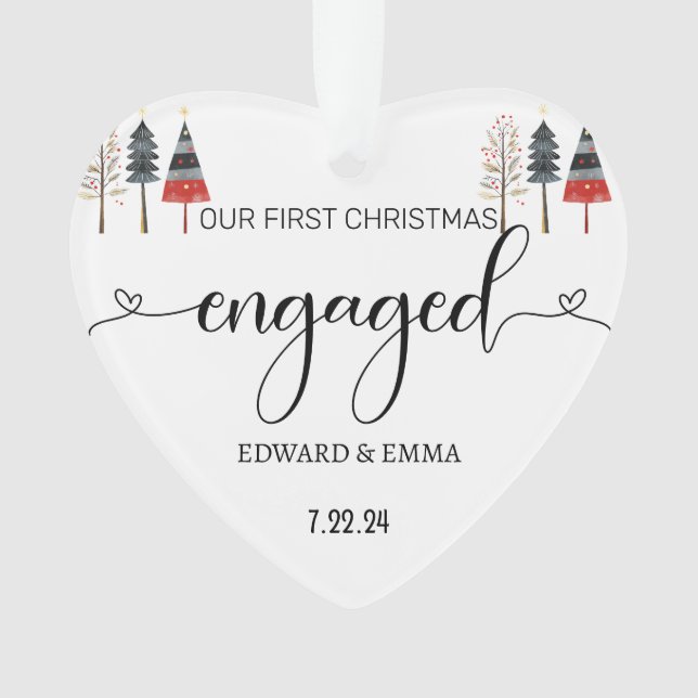 Personalized First Christmas Engaged Gift Ornament (Front)