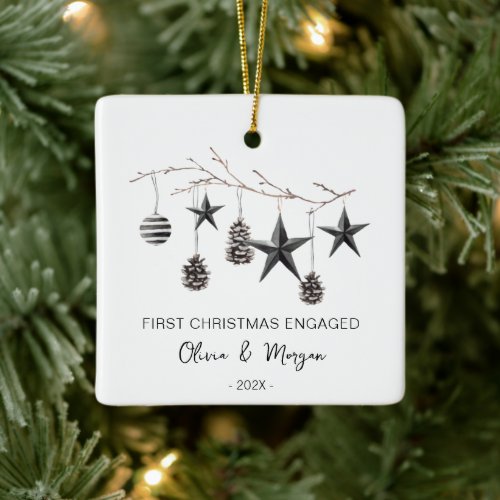 Personalized First Christmas Engaged Names Ceramic Ornament