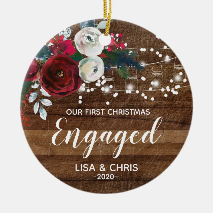 First Christmas Engaged Watercolor Flowers Personalized Engagement Christmas Tree Ornament Personalized Engaged Christmas Ornament