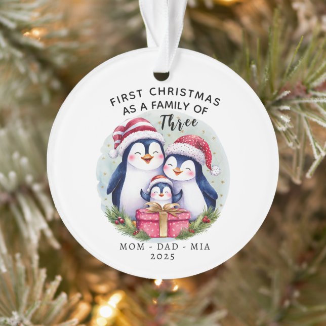 Personalized First Christmas - Family of Three Ornament (Tree)