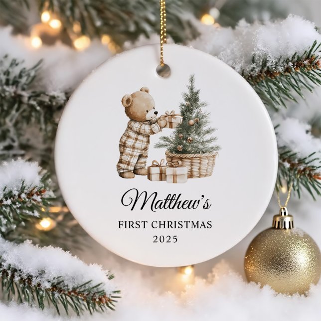 Personalized First Christmas for Baby Bear Ceramic Ornament (Creator Uploaded)