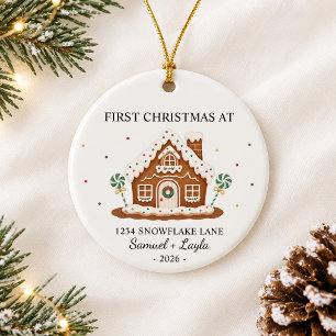 Personalized First Christmas Gingerbread House Ceramic Ornament
