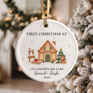 Personalized First Christmas Gingerbread House Ceramic Ornament