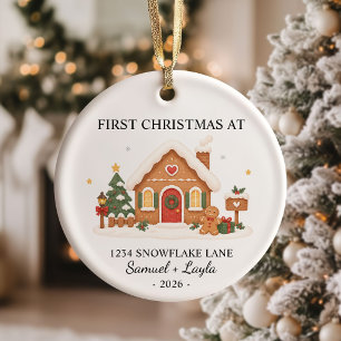 Personalized First Christmas Gingerbread House Ceramic Ornament
