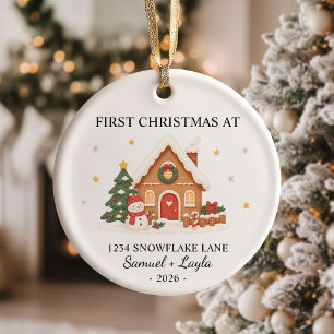 Personalized First Christmas Gingerbread House Ceramic Ornament