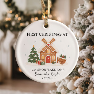 Personalized First Christmas Gingerbread House Ceramic Ornament