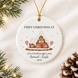 Personalized First Christmas Gingerbread House Ceramic Ornament