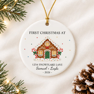 Personalized First Christmas Gingerbread House Ceramic Ornament