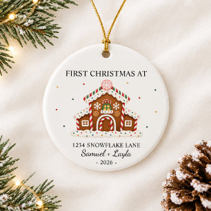 Personalized First Christmas Gingerbread House Ceramic Ornament
