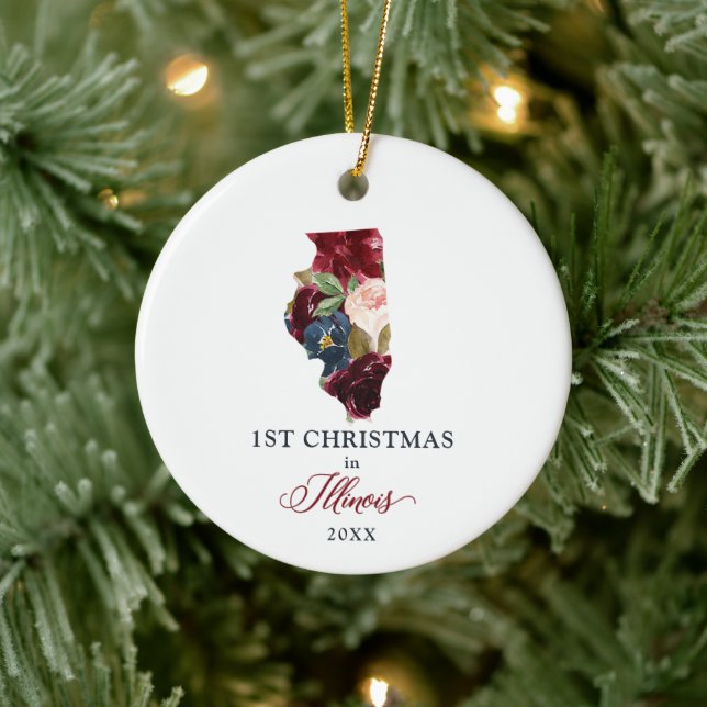 Personalized First Christmas in Illinois State IL Ceramic Ornament (Tree)