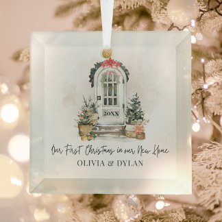 Personalized First Christmas in Our New Home Glass Ornament