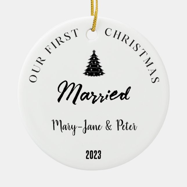 Personalized First Christmas Married Ceramic Ornament (Front)