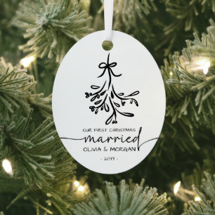 Personalized First Christmas Married Names Metal Ornament