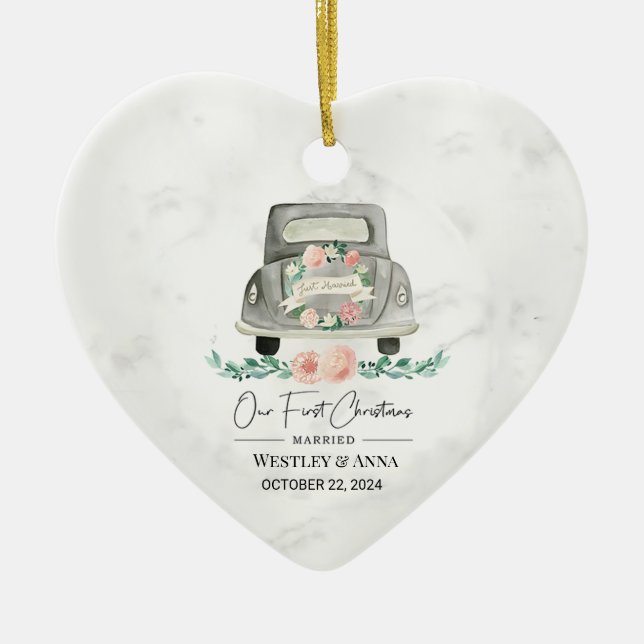 Personalized First Christmas Married Ornament Car  (Front)