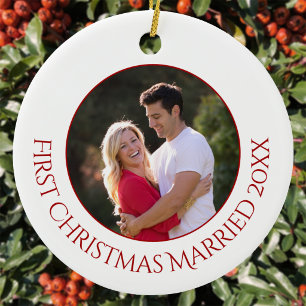 Personalized First Christmas Married Photo Ceramic Ornament