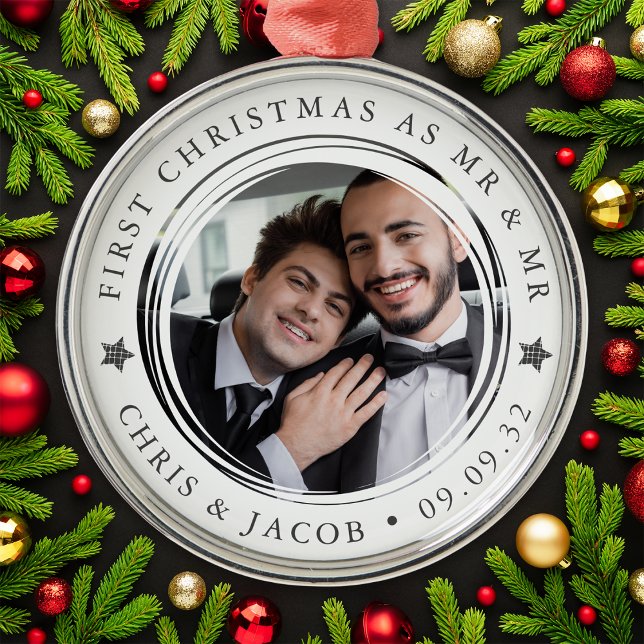 Personalized First Christmas Mr & Mr Photo Metal Ornament (Creator Uploaded)