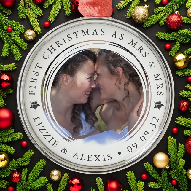 Personalized First Christmas Mrs & Mrs Photo Metal Ornament (Creator Uploaded)