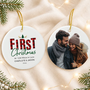 Personalized First Christmas New Home 1 Photo Ceramic Ornament