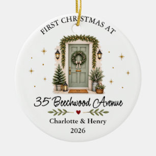 Personalized First Christmas New Home Address Ceramic Ornament
