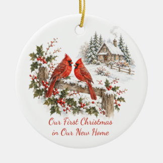 Personalized First Christmas New Home Cardinal Ceramic Ornament