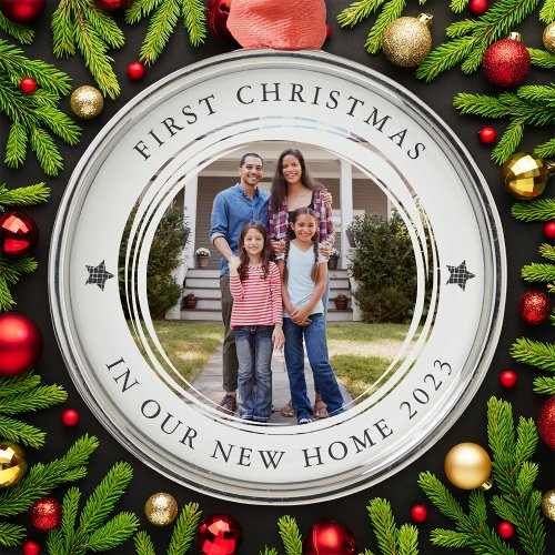 Personalized First Christmas New Home Photo Metal Ornament