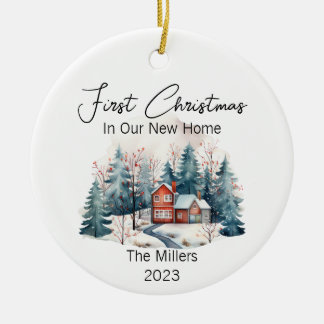 Personalized First Christmas New Home Watercolor Ceramic Ornament